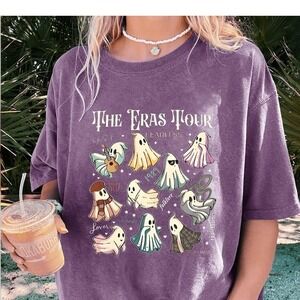 Eras Tour Ghost Tee Graphic T Shirt Purple Short Sleeve Womens Size S Halloween‎